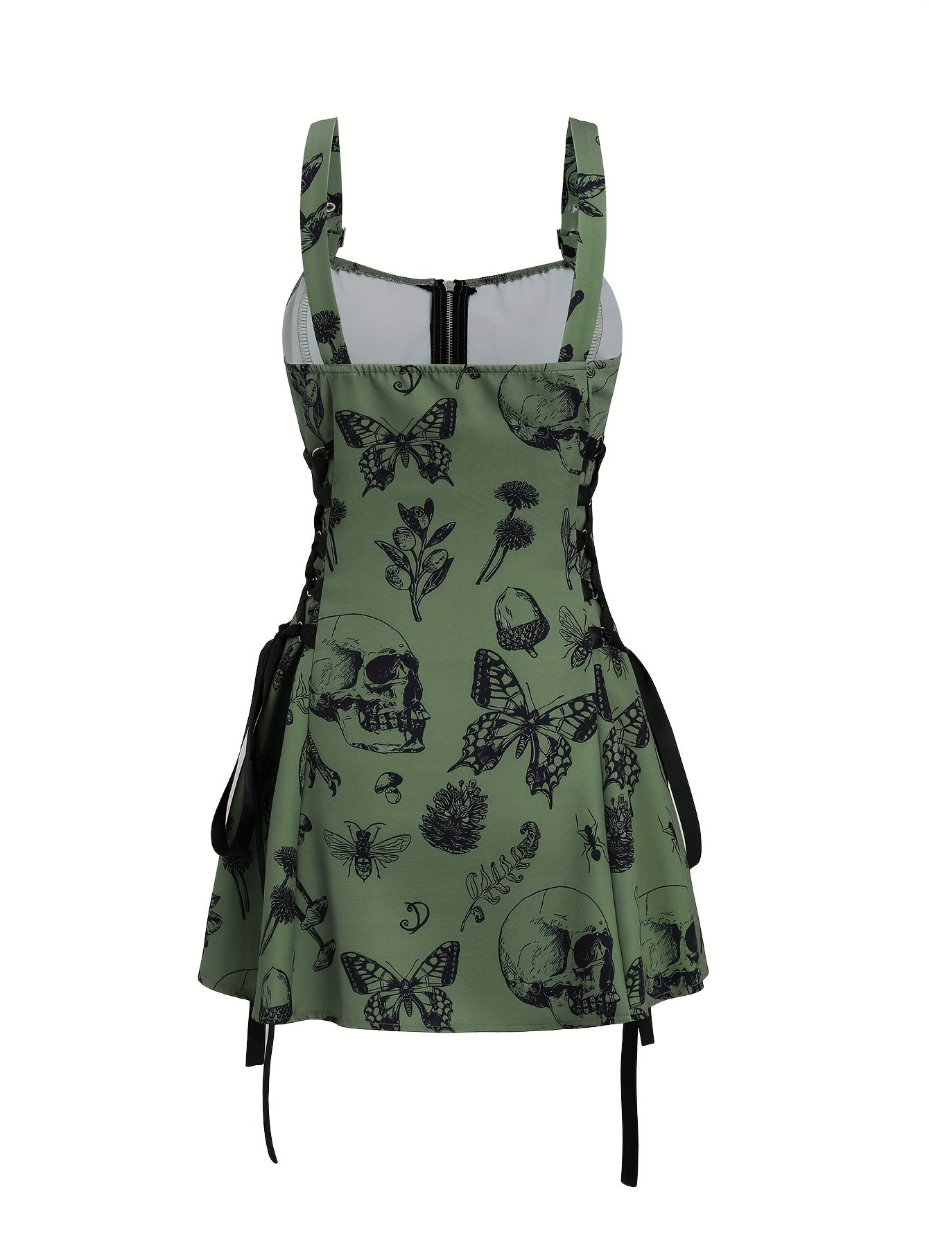 Charming Butterfly Print Adjustable Cami Dress - Fashionable Zipper Backless, Graceful Style for Women - Elegant Everyday Clothing